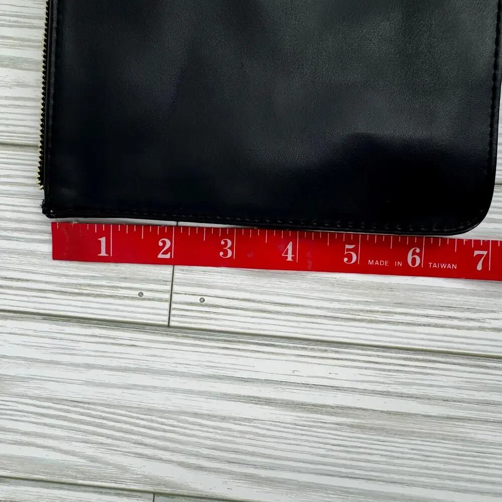 YSL Beaute make up cosmetic bag pouch logo vegan leather zipper black gold